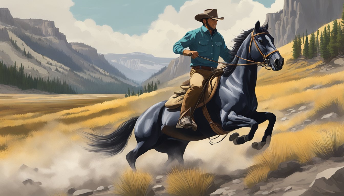 A gritty, stylized image of a man on a horse, representing rugged performance.